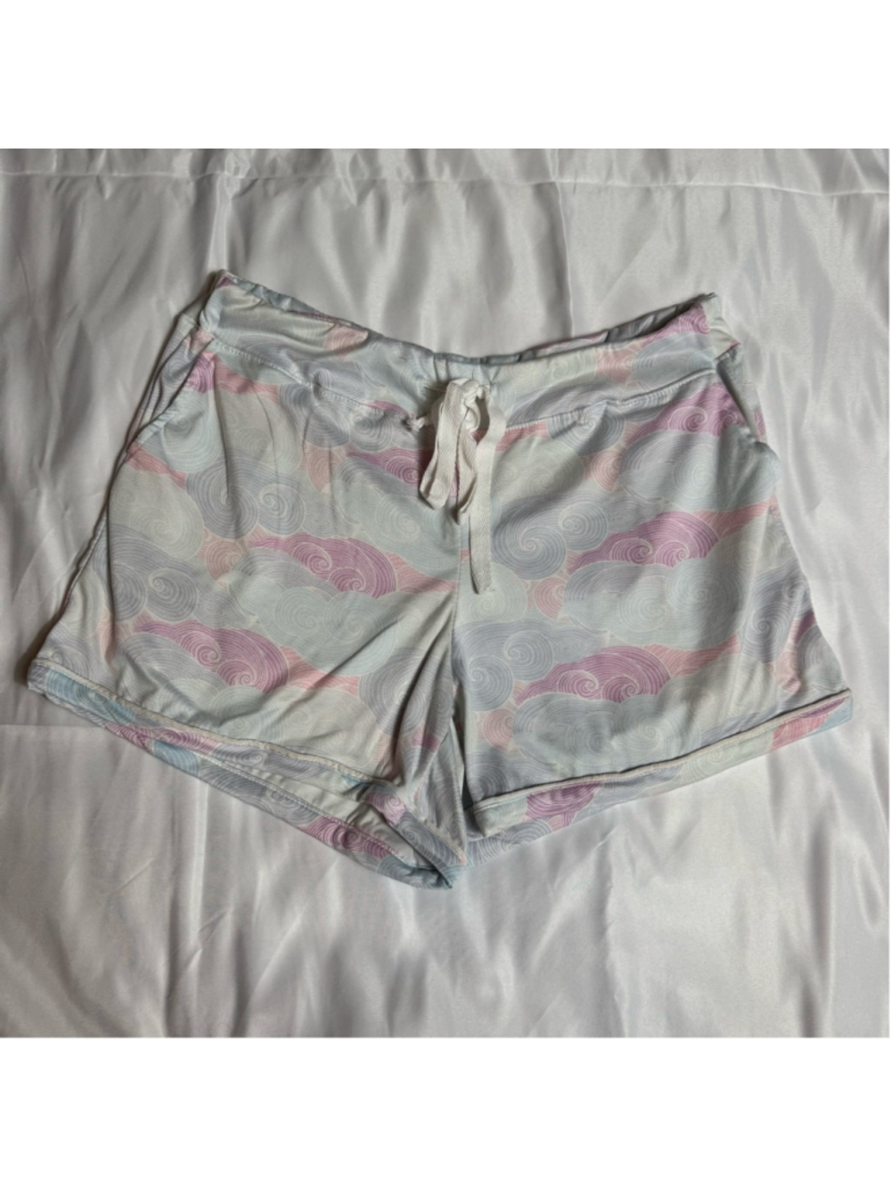 Women's Hello Mello Pajama Lounge Shorts S White Pink Cloud Print